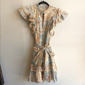 Ulla Johnson Floral Mini Dress in Blue and Cream